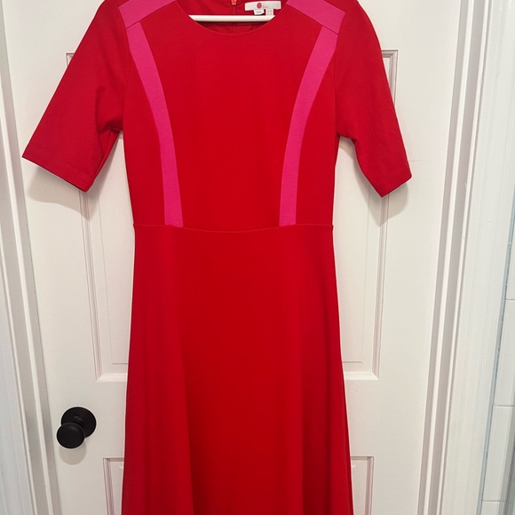 Boden Red and Pink A-Line Midi Dress - Picture 1 of 9